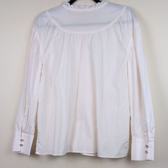 Spartina 449 Cream Elise Stretch Popover Blouse Top Ruffle Neck Size L - Picture 9 of 11